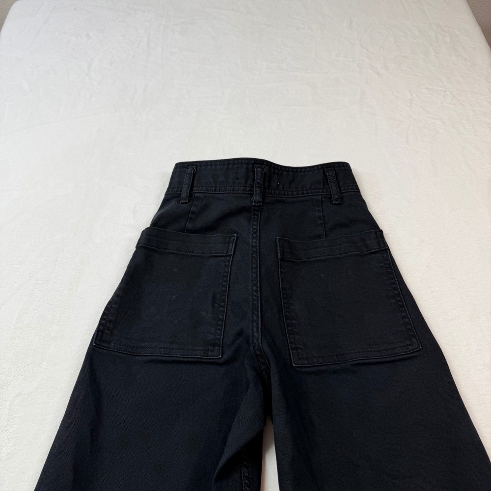 Zara Wide Leg Jeans Womens 0 Black Good High Waisted Raw Hem Frayed Denim - Picture 8 of 12